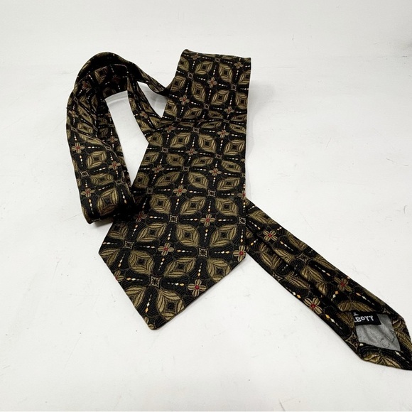 ROBERT TALBOTT JACOBSON’S Men’s Black Gold Floral Geo Silk Hand Made Tie USA 57” - Picture 2 of 7